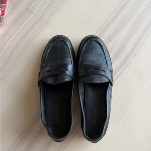 Black Leather Penny Loafers for Women